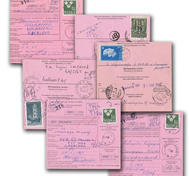 Tre Kronor 1.40 kr med gul fluorescens på internationella postanvisningar