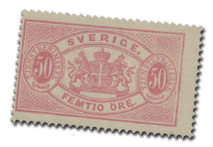 Tjänstefrimärke 50 öre röd 1881, perforering 13 typ I **